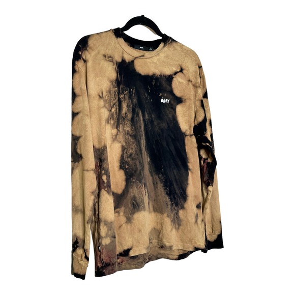 Obey men black brown tie dye long sleeves tee size M - Picture 8 of 9